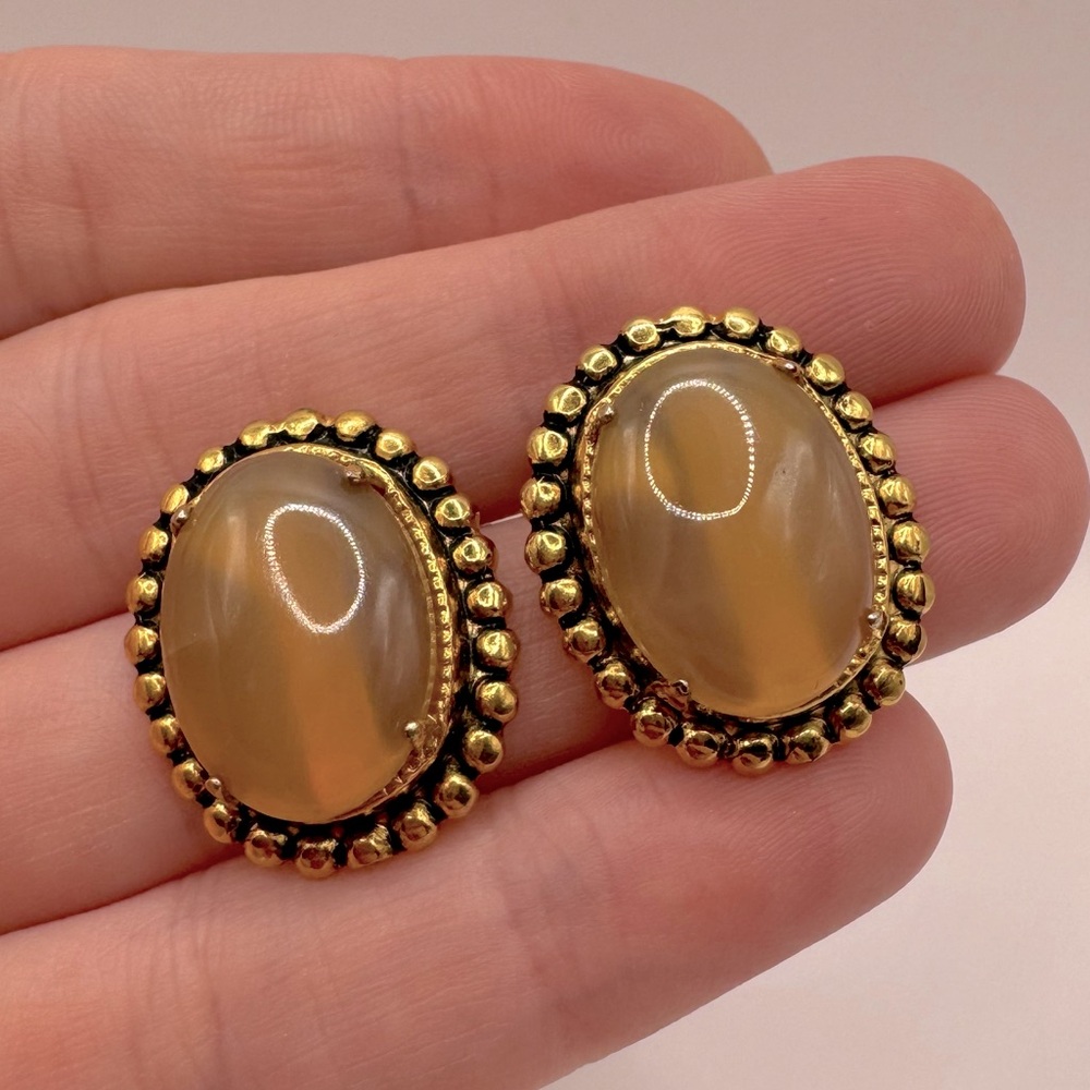 VINTAGE Gold-Tone Beaded Moonstone Earrings